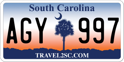 SC license plate AGY997