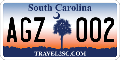 SC license plate AGZ002