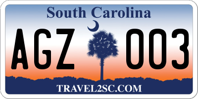 SC license plate AGZ003