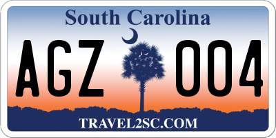 SC license plate AGZ004