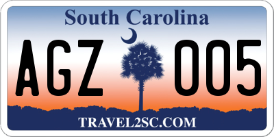 SC license plate AGZ005