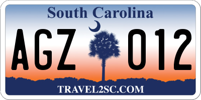 SC license plate AGZ012