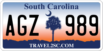 SC license plate AGZ989