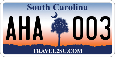SC license plate AHA003