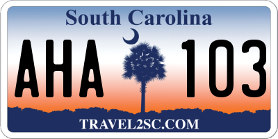 SC license plate AHA103