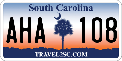 SC license plate AHA108