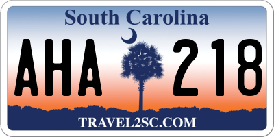SC license plate AHA218