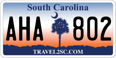 SC license plate AHA802