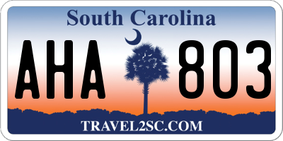 SC license plate AHA803
