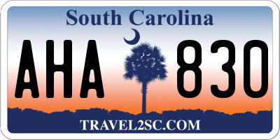 SC license plate AHA830