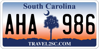 SC license plate AHA986