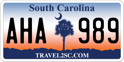 SC license plate AHA989