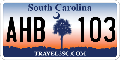 SC license plate AHB103