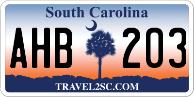 SC license plate AHB203