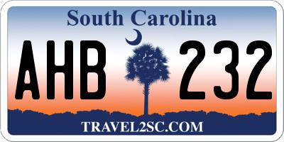 SC license plate AHB232