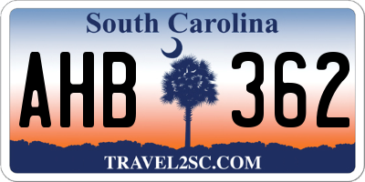SC license plate AHB362