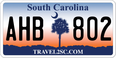 SC license plate AHB802