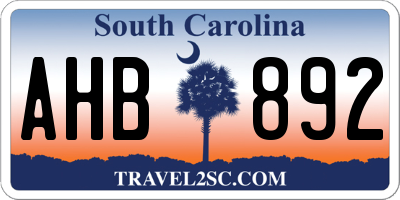 SC license plate AHB892
