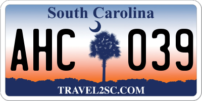SC license plate AHC039