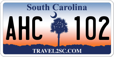 SC license plate AHC102