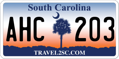 SC license plate AHC203