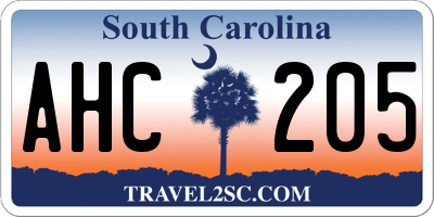 SC license plate AHC205