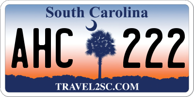 SC license plate AHC222