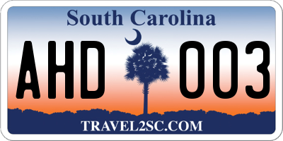 SC license plate AHD003