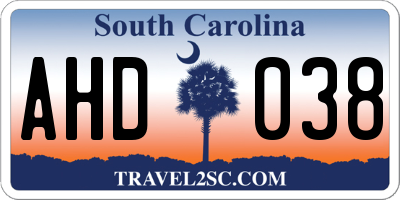 SC license plate AHD038