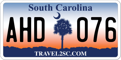 SC license plate AHD076