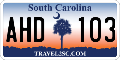 SC license plate AHD103