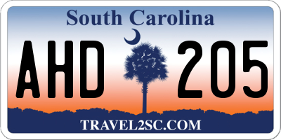 SC license plate AHD205