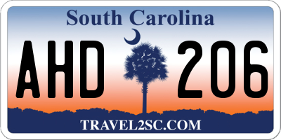 SC license plate AHD206