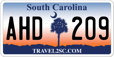 SC license plate AHD209