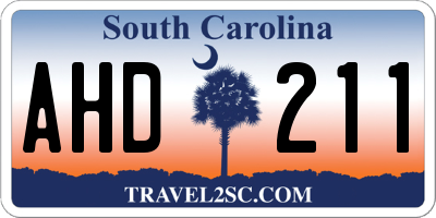 SC license plate AHD211
