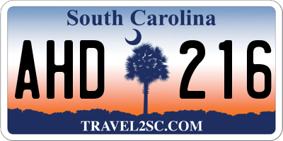 SC license plate AHD216