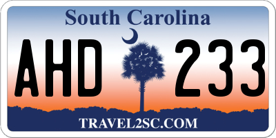 SC license plate AHD233
