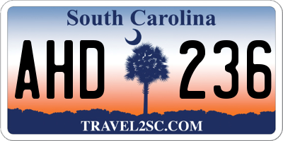 SC license plate AHD236