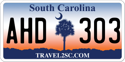 SC license plate AHD303