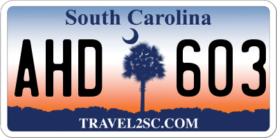 SC license plate AHD603