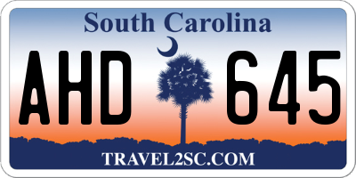 SC license plate AHD645