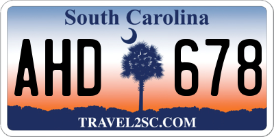 SC license plate AHD678