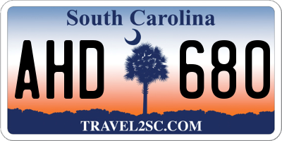 SC license plate AHD680