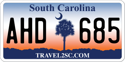 SC license plate AHD685