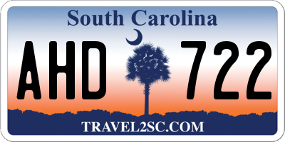 SC license plate AHD722