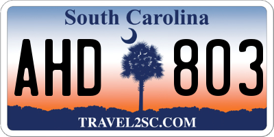 SC license plate AHD803