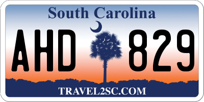 SC license plate AHD829