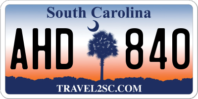 SC license plate AHD840
