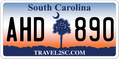 SC license plate AHD890