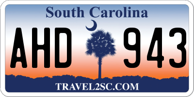 SC license plate AHD943